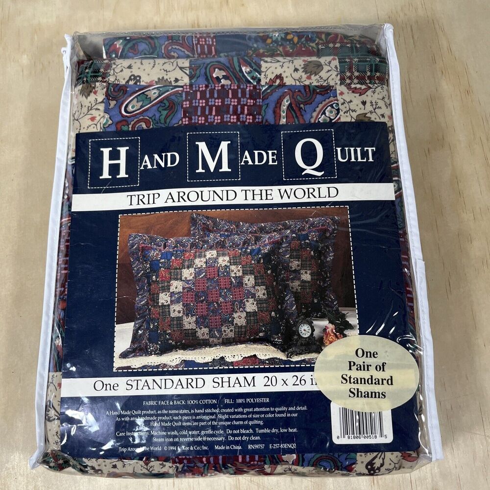 Vintage A Pair of Trip Around The World Handmade Quilt Standard Sham